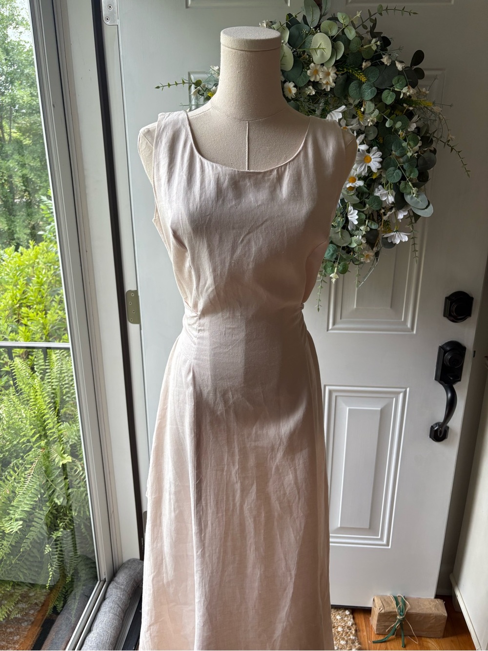 Vintage 90’s 100% Linen Jessica McClintock Baby Pink Sleeveless Dress